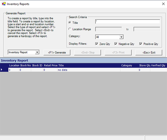 Inventory reports screen in xPOSe POS Software