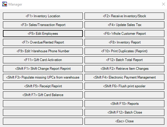 xPOSe Pos Software Manager Sub-Menu